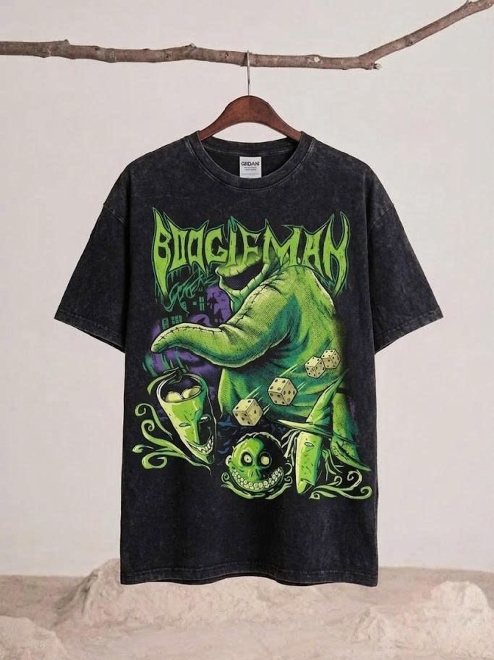 Vintage Boogieman Graphic Tee Acid Wash Heavy Metal Spooky Halloween T-Shirt